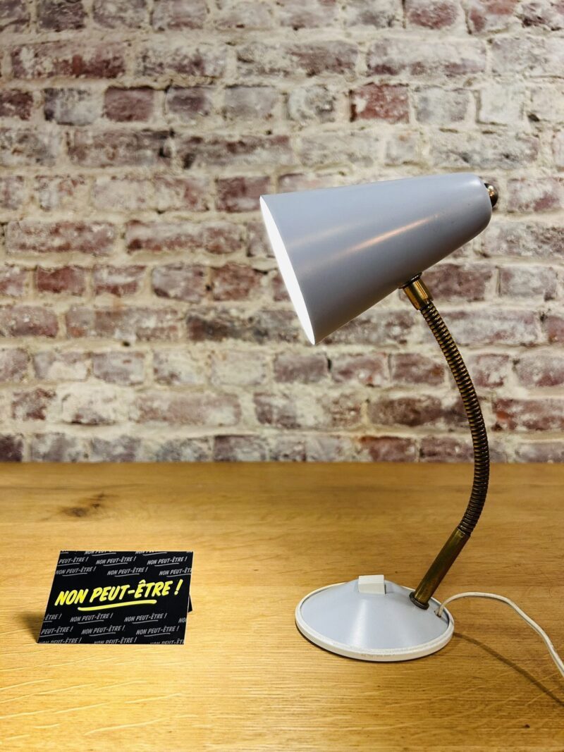 Petite Lampe de Bureau Vintage Années 60 - Métal Doré et Gris