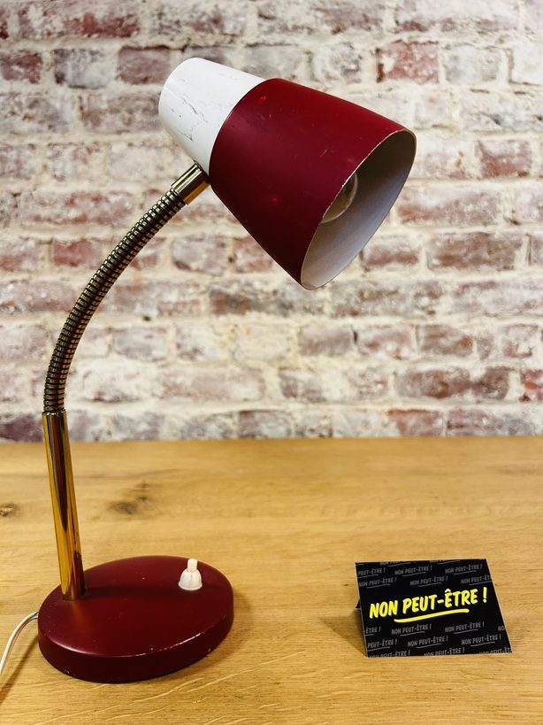 Lampe de bureau vintage blanche et bordeaux