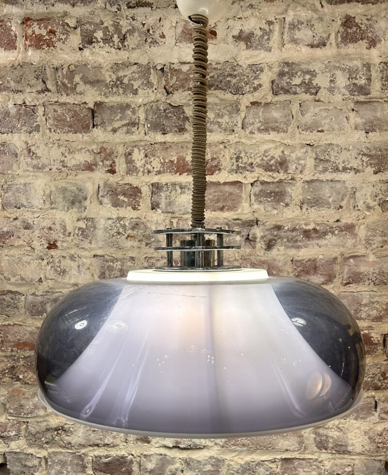 Suspension vintage en plexiglas gris et blanc, style Space Age, hauteur réglable