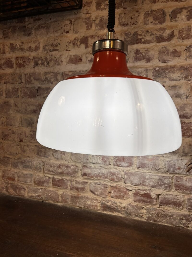 Suspension vintage orange et blanche, plastique, hauteur réglable