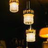 Suspension vintage Raak en verre sculpté et métal orange