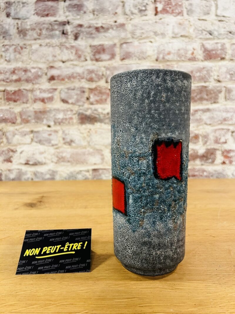 Vase vintage bleu-gris et rouge