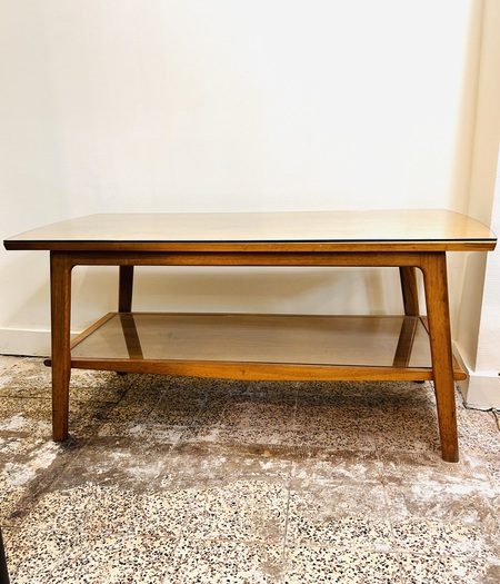 Table basse vintage en bois et verre scandinave