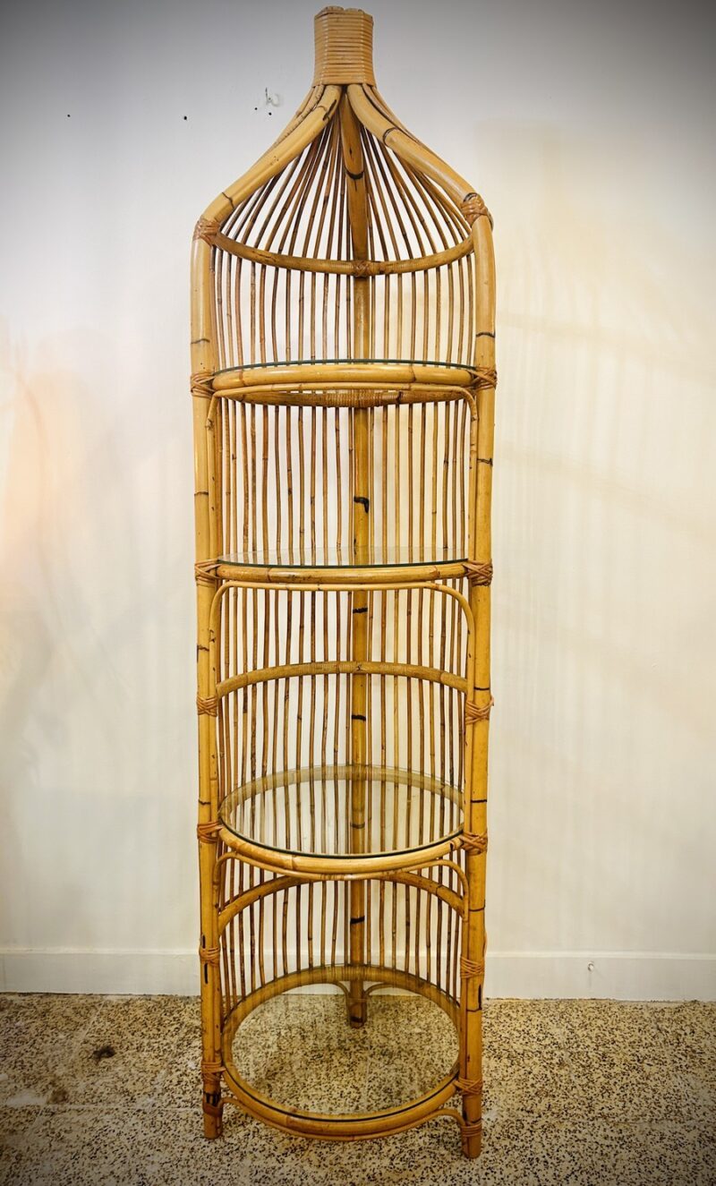Étagère vintage en rotin et verre – Image 6