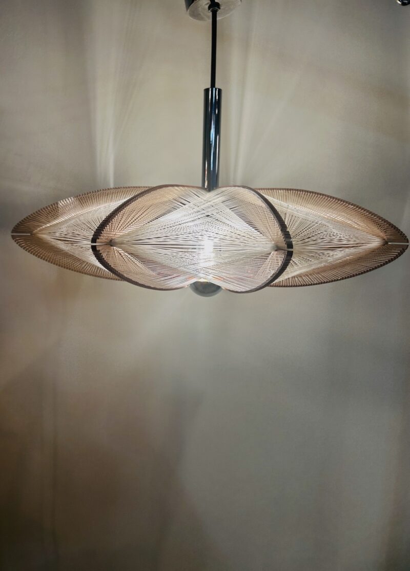 Suspension vintage Paul Secon, plexi taupe et nylon