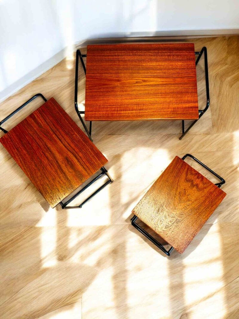 Tables gigognes bois & métal vintage – Image 3