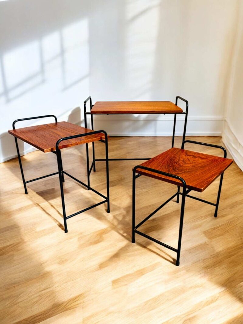 Tables gigognes bois & métal vintage – Image 4