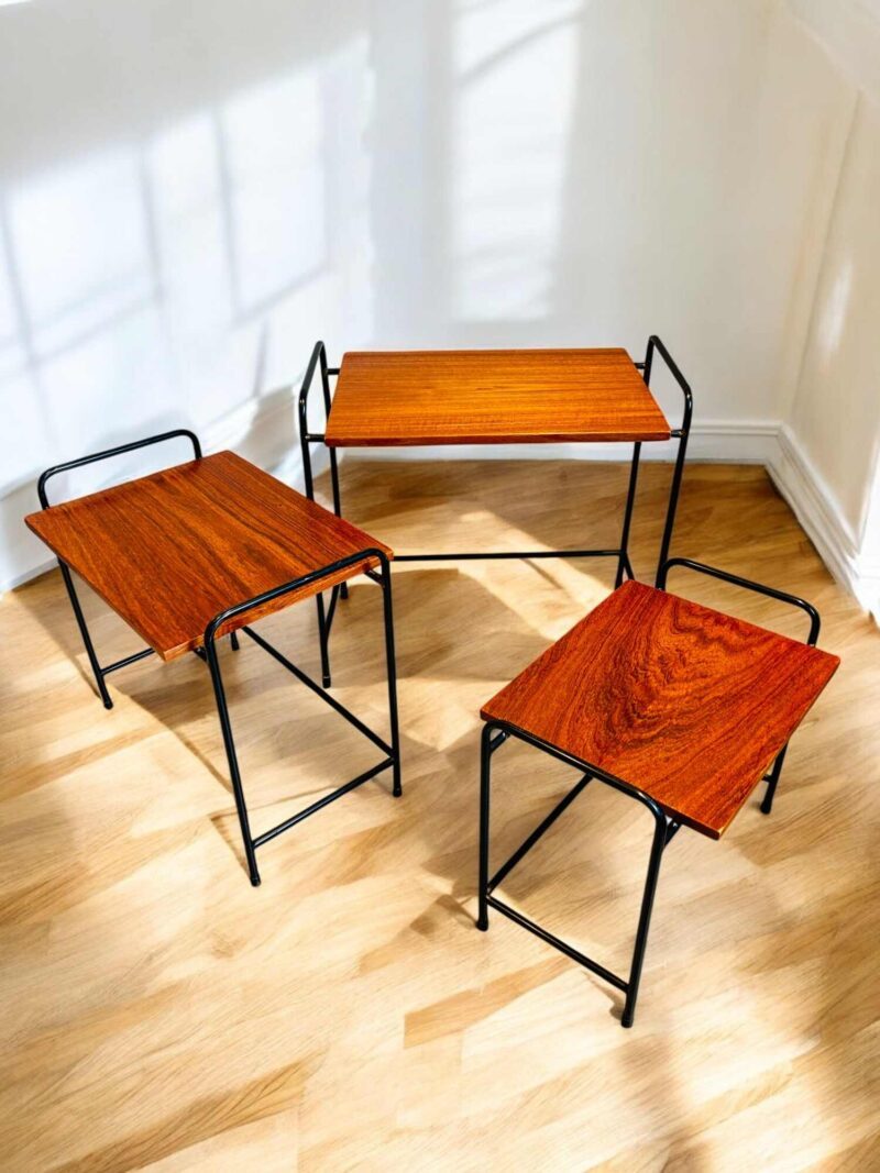 Tables gigognes bois & métal vintage – Image 5