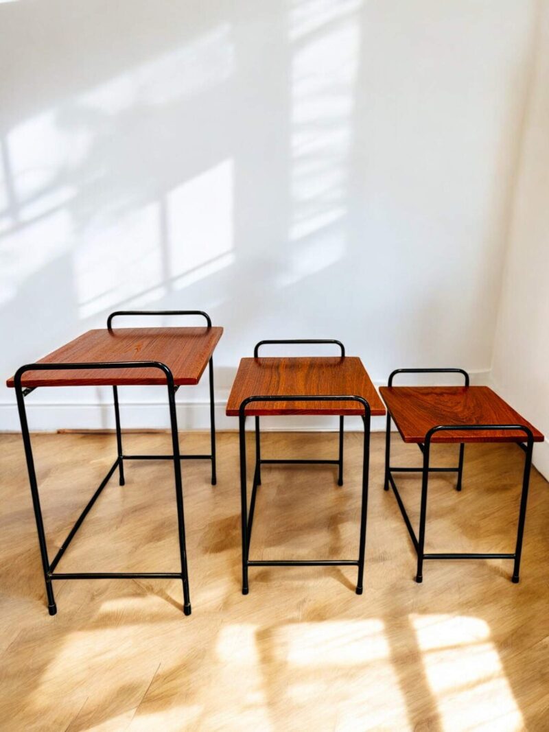 Tables gigognes bois & métal vintage – Image 6