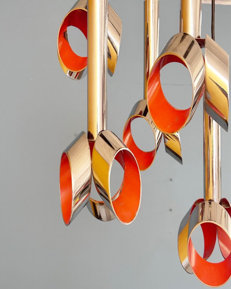 Suspension vintage Raak – chrome et orange